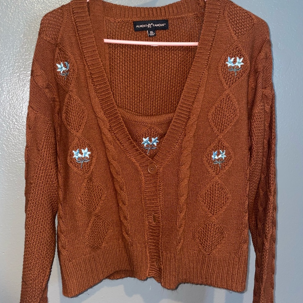 2 piece cardigan cropped shirt set